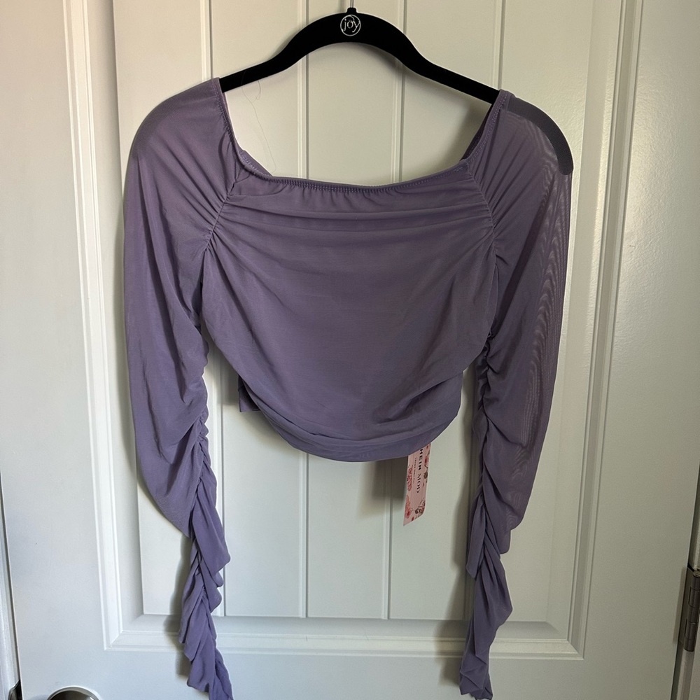 Purple Ruched Long Sleeve Blouse